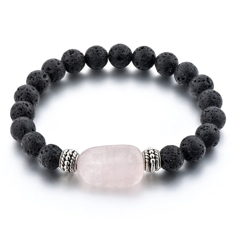 8mm natural volcanic stone bracelet, natural rose quartz ladies' European and American style essential oil bracelet LZY detail image 1