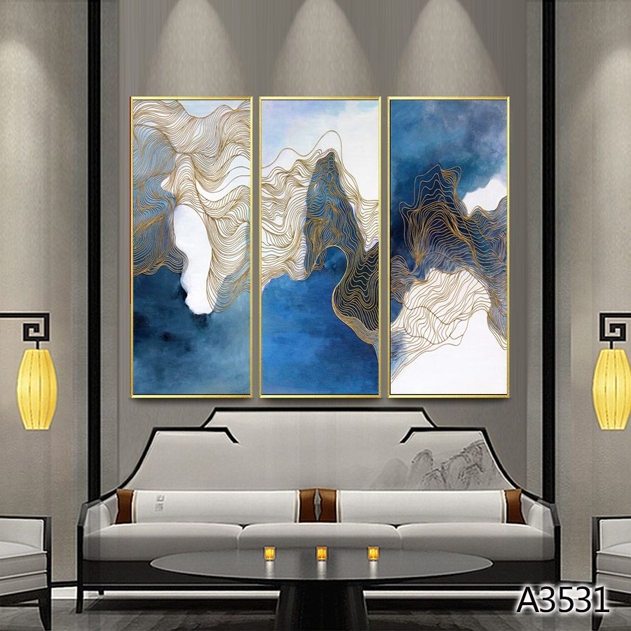 新中式大气竖版装饰画禅意山水墙画酒店走廊过道会所茶室过道走廊三联竖版挂画