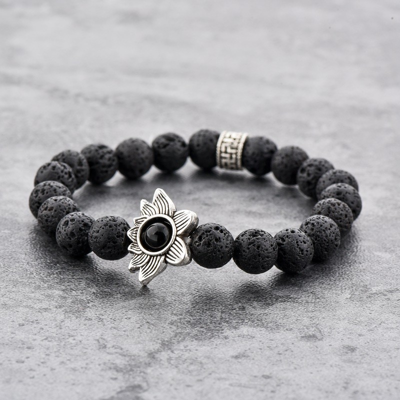 Electroplated alloy lotus Wanzi energy stone 8mm natural stone volcanic stone bracelet detail image 5