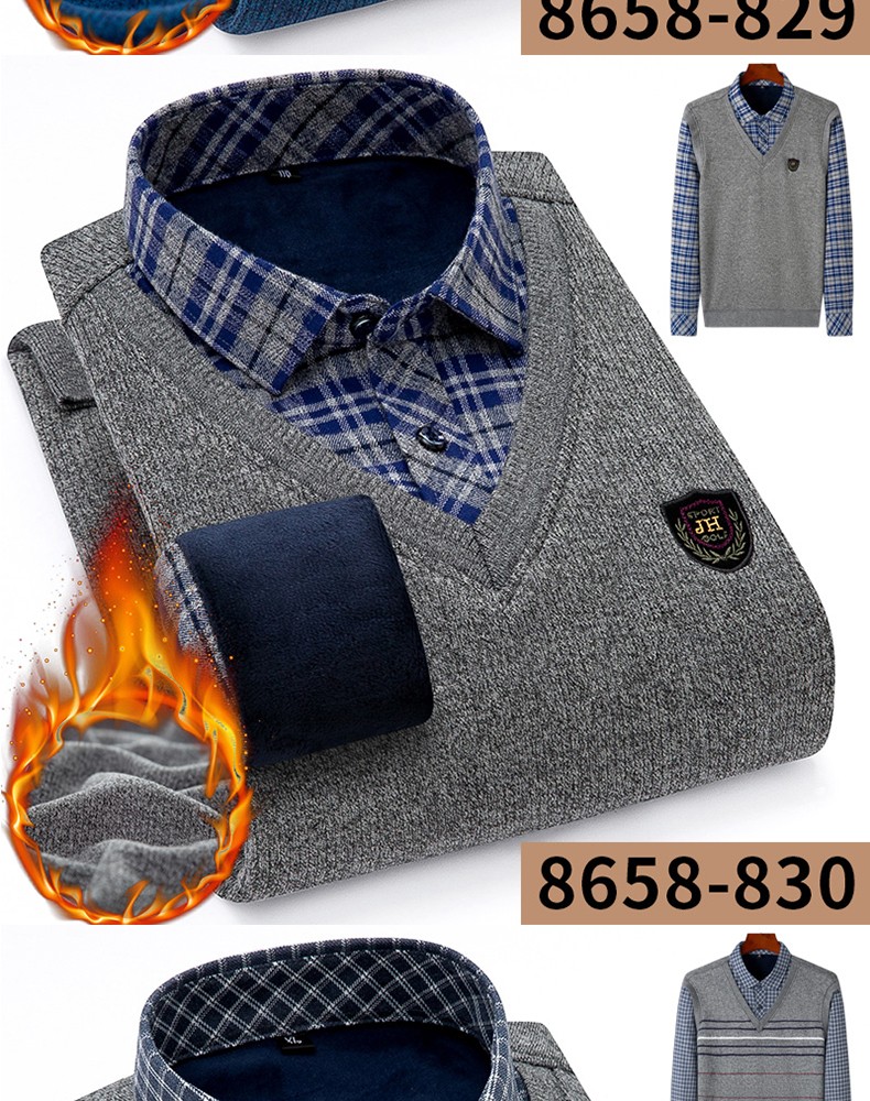 Two pieces of 2020 new men's warm shirts with fleece and thickened business casual loose checked shirts for middle-aged men detail image 18