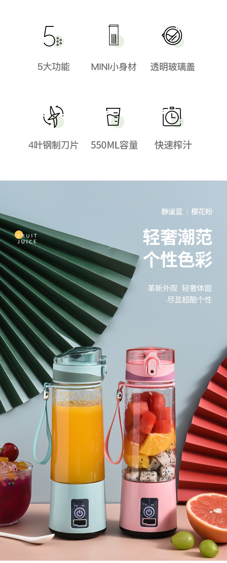 Portable mini household juicer, multi-functional USB charging juicer cup, fruit electric juice cup wholesale detail image 2