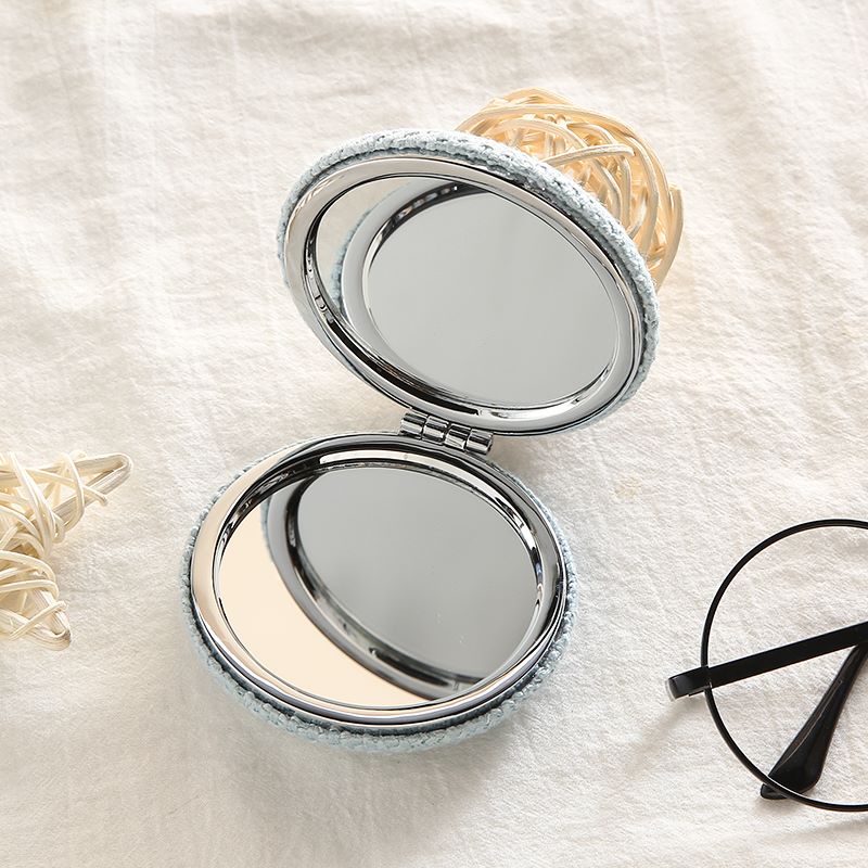 韩版布艺随身镜卡通可爱小镜子化妆镜 便携女迷你小圆镜礼品赠品图