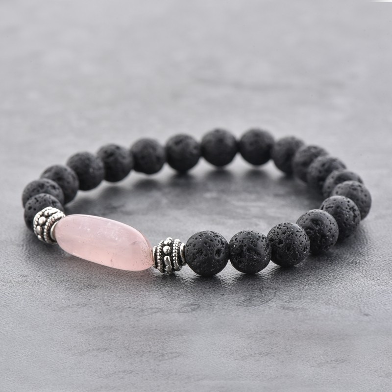 8mm natural volcanic stone bracelet, natural rose quartz ladies' European and American style essential oil bracelet LZY detail image 2