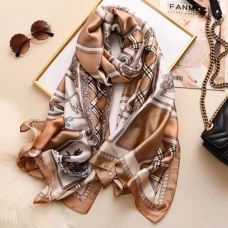 Khaki double pattern silk shawl shawl