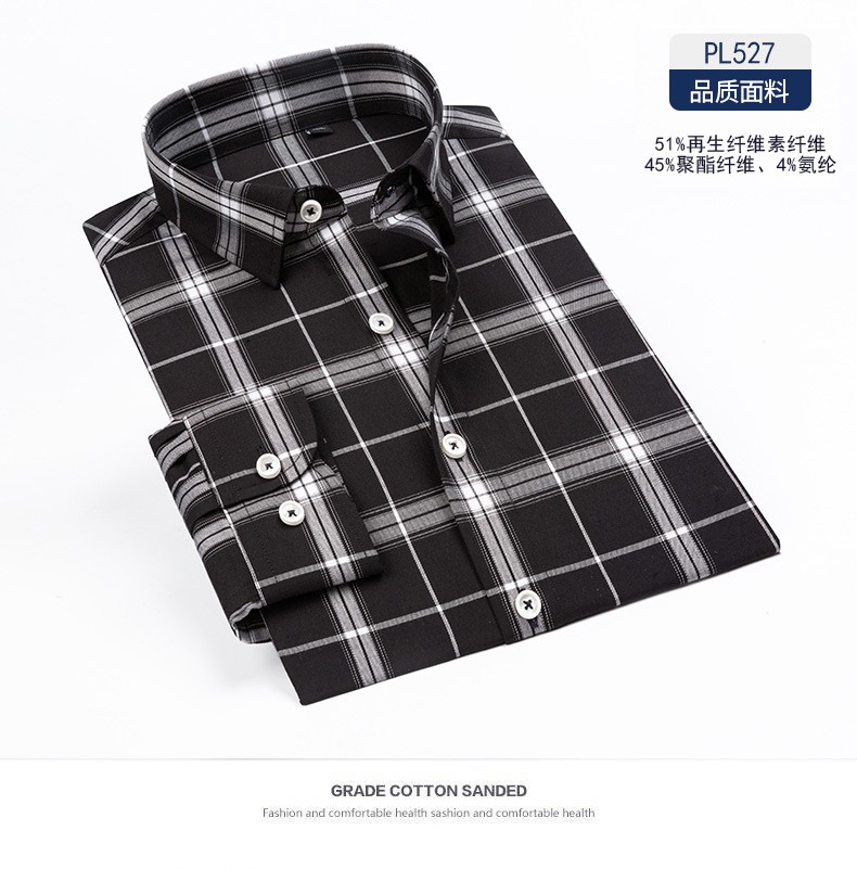 Spring and Autumn large-sized pure cotton Oxford fabric checked shirt for men, new business casual long-sleeved shirt, all-cotton no-iron inch shirt detail image 16