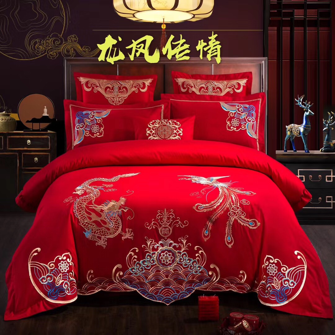 2020 New Explosive Wedding Four-Piece Set Red Embroidery Cotton 678 90 Sets 4 Quilt Bedding
