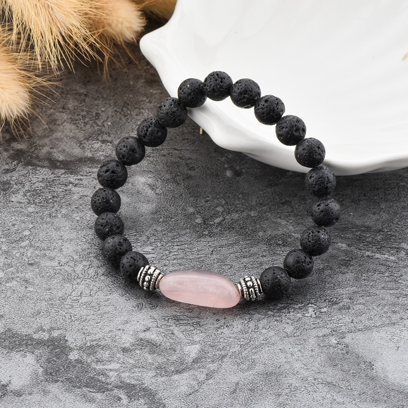 8mm natural volcanic stone bracelet, natural rose quartz ladies' European and American style essential oil bracelet LZY detail image 4