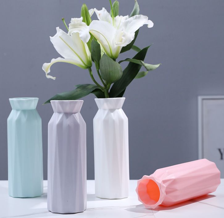 塑料防摔花瓶家居插花花器 简约家装饰品摆件塑料花瓶细节图