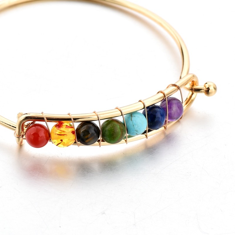 Yoga 7CHAKRA bracelet, hand-woven, gold-plated white K natural stone beads, 6mm agate amethysts, green Dongling detail image 1