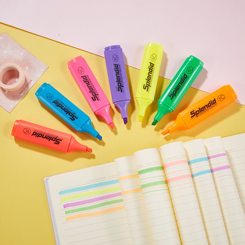 The PoK MP-490 highlighter is a water-based pigment marker with a vivid color of 5mm Specification image