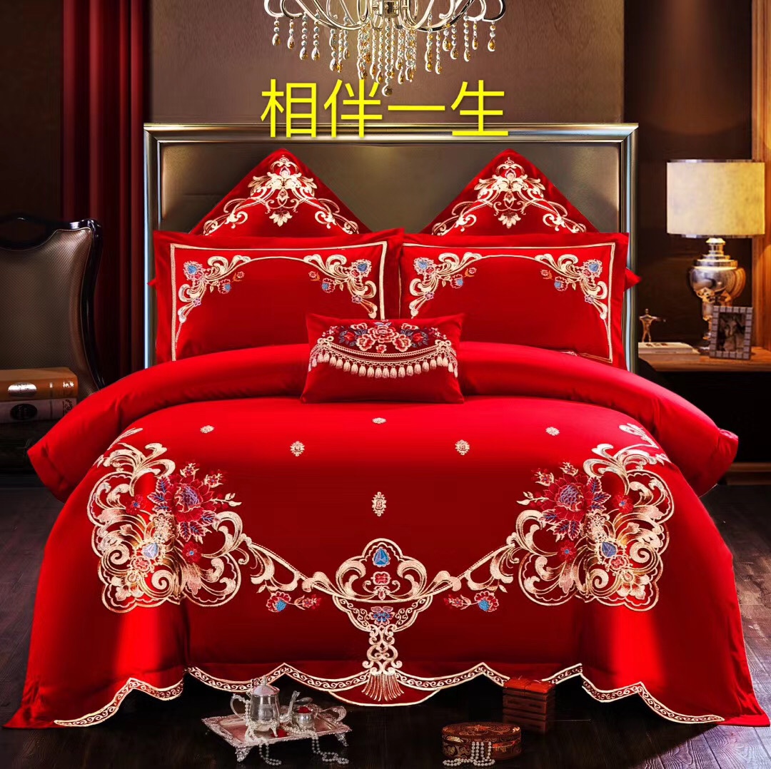 2020 New Explosive Wedding Four-Piece Set Red Embroidery Cotton 678 90 Sets 4 Quilt Bedding details Picture