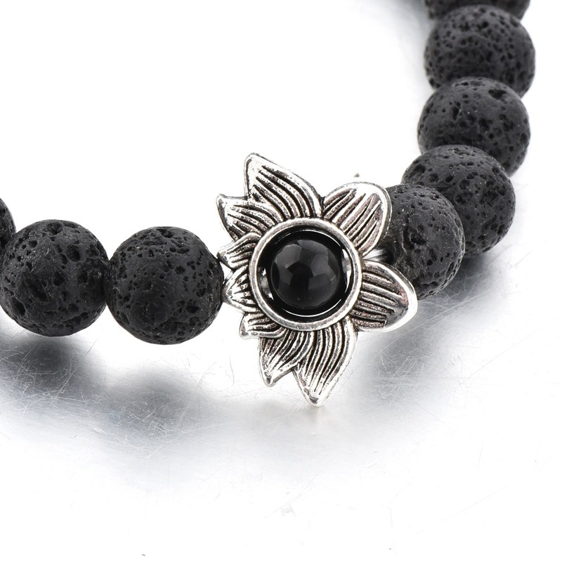Electroplated alloy lotus Wanzi energy stone 8mm natural stone volcanic stone bracelet detail image 4