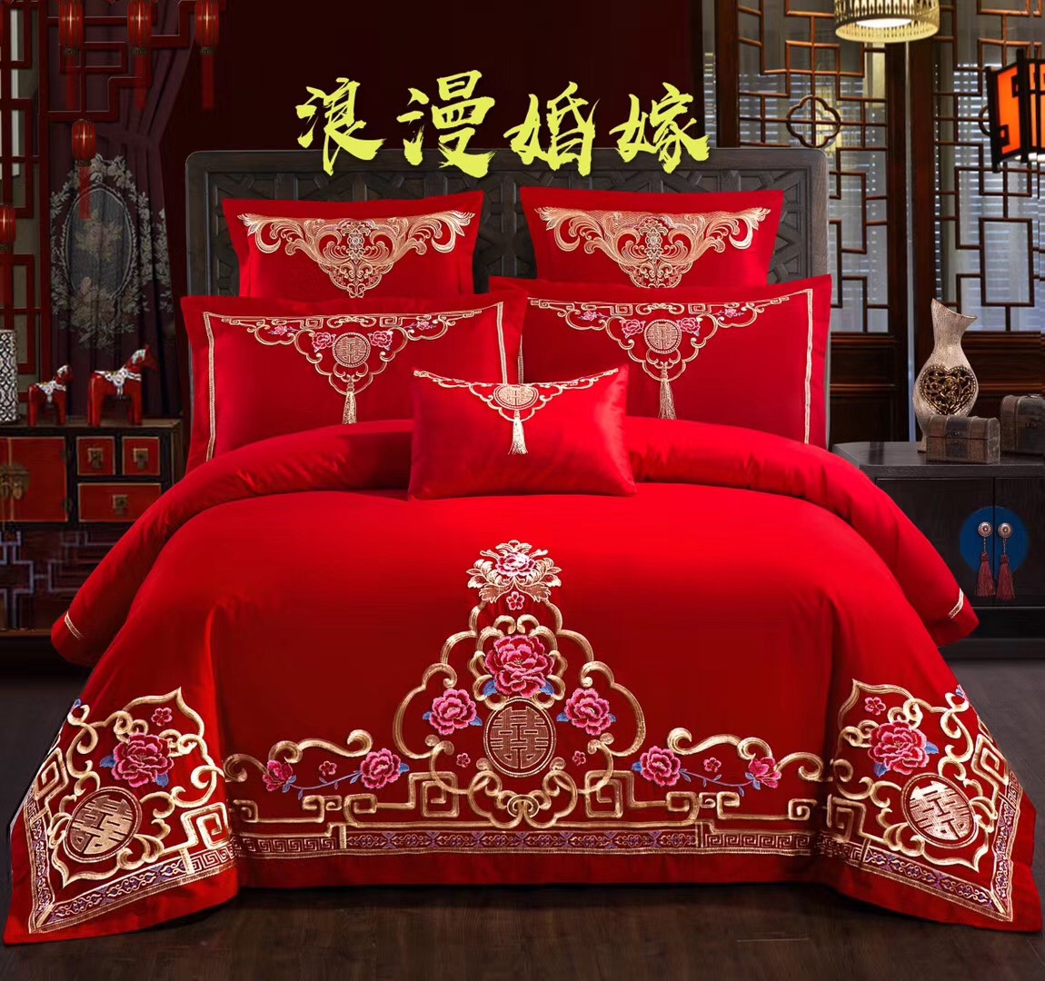 2020 New Explosive Wedding Four-Piece Set Red Embroidery Cotton 678 90 Sets 4 Quilt Bedding Specification drawing