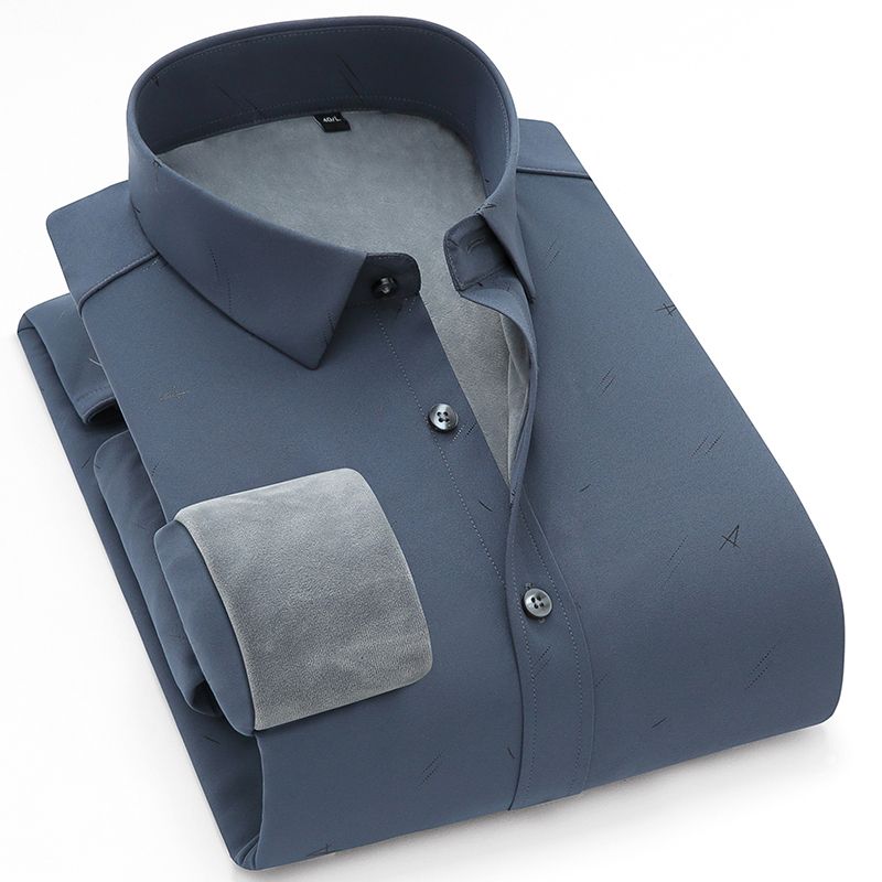 2020 Autumn/Winter new style faux men long-sleeved warm two-piece shirt with fleece and thickened base for business casual men's shirts Item Picture