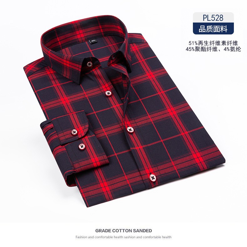 Spring and Autumn large-sized pure cotton Oxford fabric checked shirt for men, new business casual long-sleeved shirt, all-cotton no-iron inch shirt detail image 13