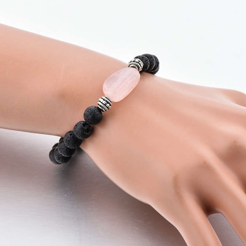 8mm natural volcanic stone bracelet, natural rose quartz ladies' European and American style essential oil bracelet LZY detail image 3