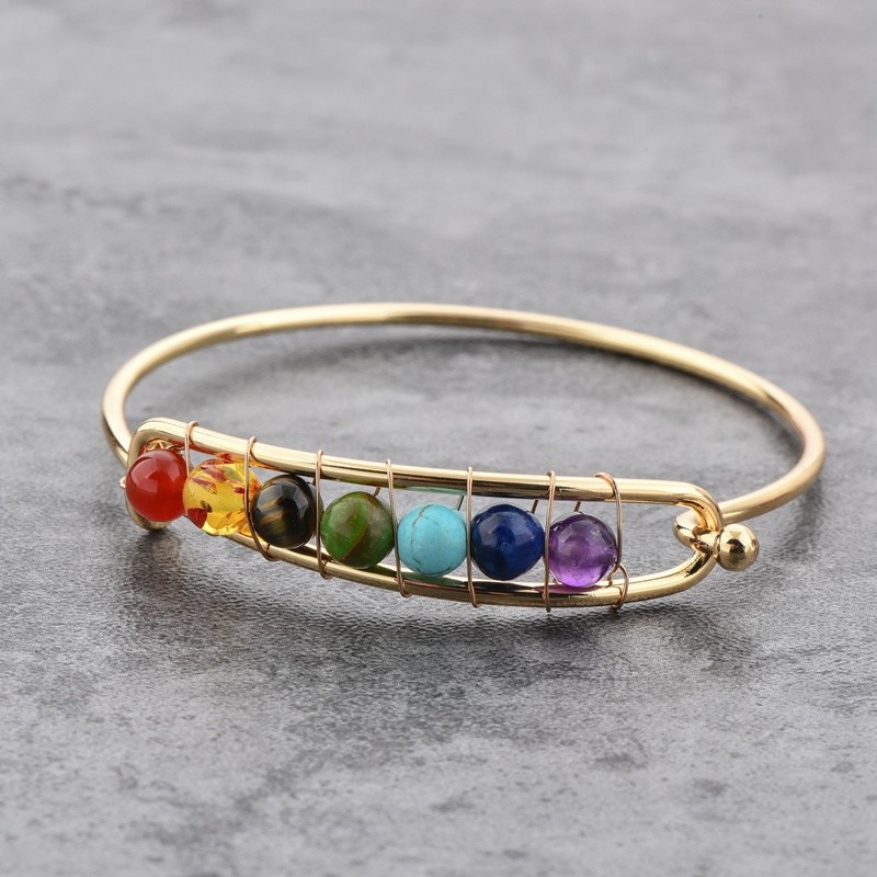 Yoga 7CHAKRA bracelet, hand-woven, gold-plated white K natural stone beads, 6mm agate amethysts, green Dongling detail image 11
