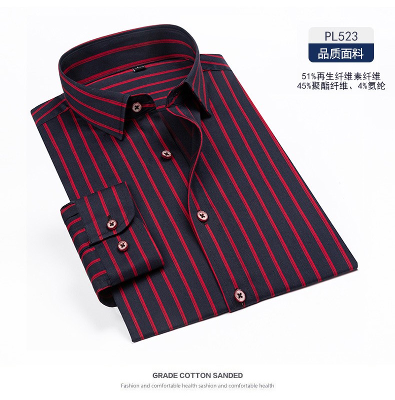 2020 New autumn and winter shirt, all-cotton no-iron casual anti-wrinkle Oxford fabric cardigan, striped men's inch shirt detail image 12