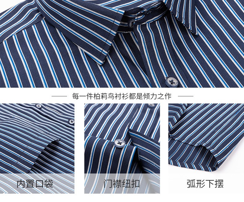 2020 New autumn and winter shirt, all-cotton no-iron casual anti-wrinkle Oxford fabric cardigan, striped men's inch shirt detail image 8