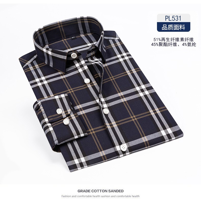 Spring and Autumn large-sized pure cotton Oxford fabric checked shirt for men, new business casual long-sleeved shirt, all-cotton no-iron inch shirt detail image 12
