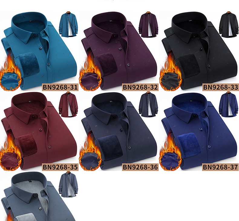 2020秋冬新款假男长袖保暖两件衬衫加绒加厚商务休闲打底男士衬衣详情图13