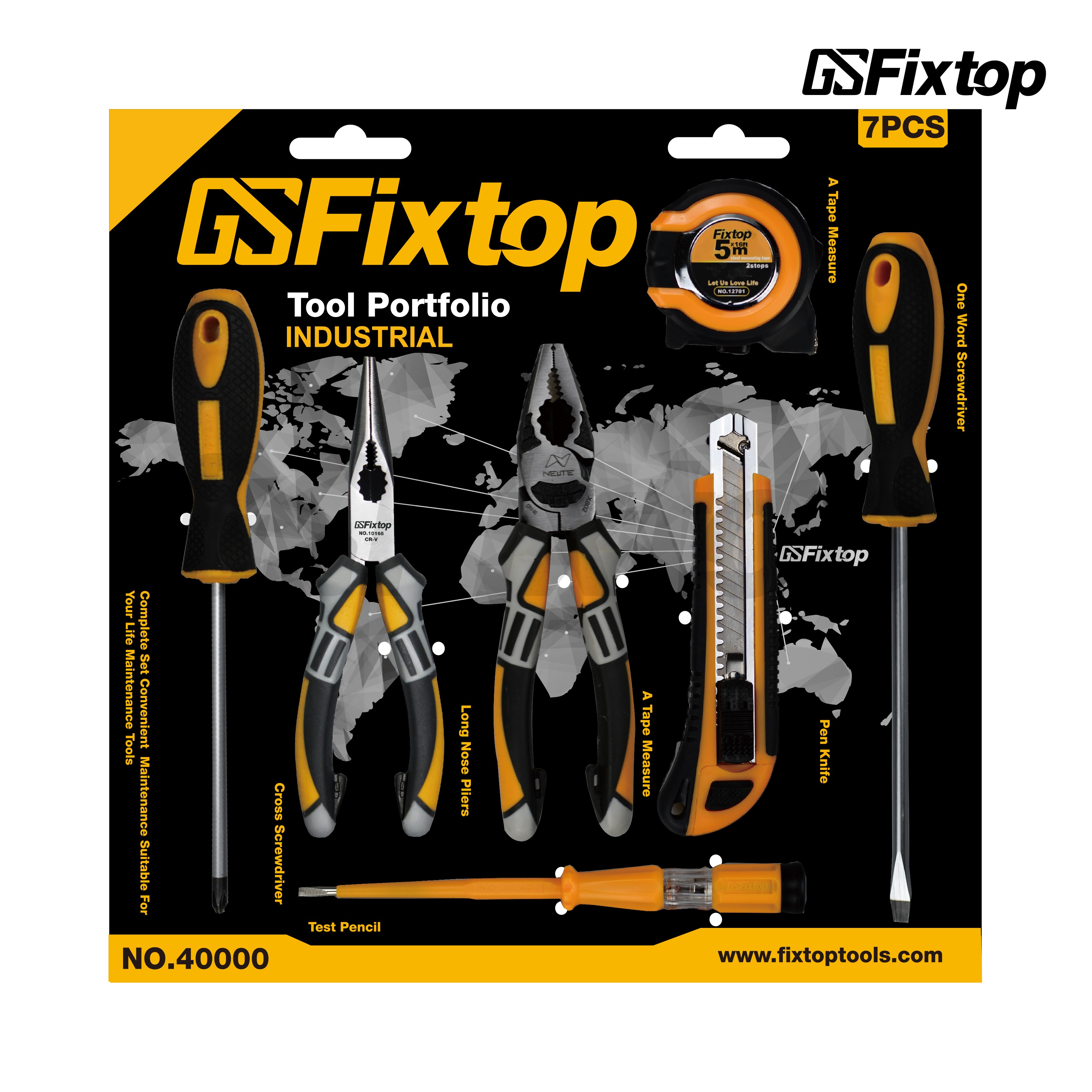 GSFixtop工具sets螺丝刀美工刀钳子卷尺测电笔7件套组套五金工具详情图1