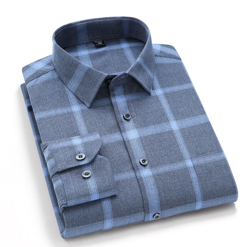 Spring and autumn cotton plaid shirt men's long-sleeved middle-aged and elderly men's shirt thickening and adding fat shirt