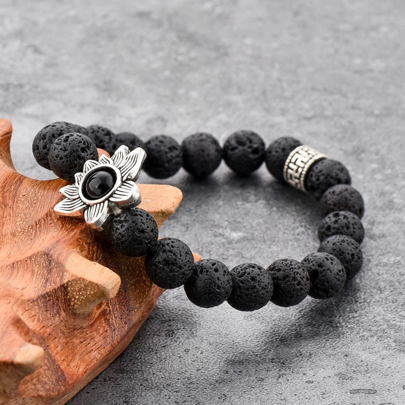 Electroplated alloy lotus Wanzi energy stone 8mm natural stone volcanic stone bracelet detail image 1