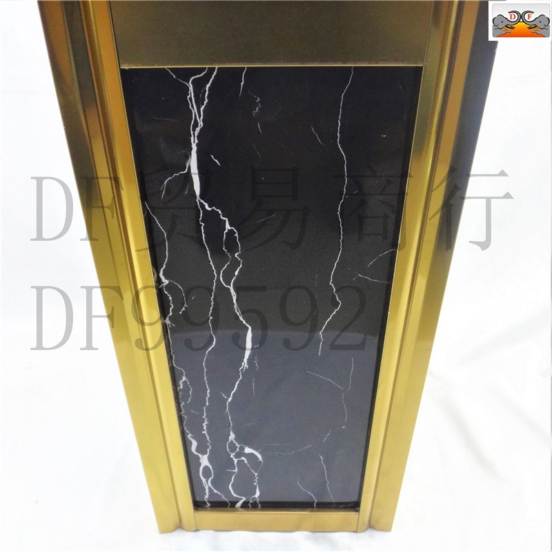 DF99592   四菱角钛金黑金花上开口大堂垃圾桶 不锈钢大号仿大理石垃圾桶     DF TRADING HOUSE详情图6