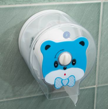 Cartoon pattern waterproof roll paper towel rack for hotel bathroom sucker punch free plastic roll paper box holder