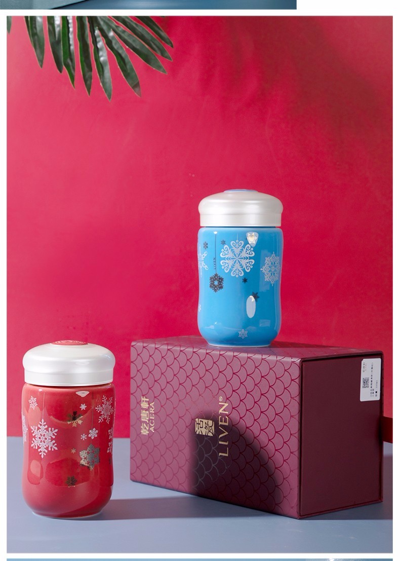 【 Gan Tang Xuan 】 Happy Snowflake Travel Cup Ceramic Water Cup, single layer 330ml detail image 3