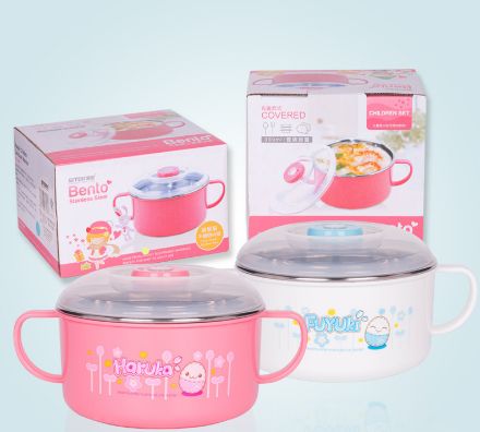 Children's stainless steel lunch box Kindergarten baby lunch box with handle baby food bowl Fall-proof insulated practice bowl