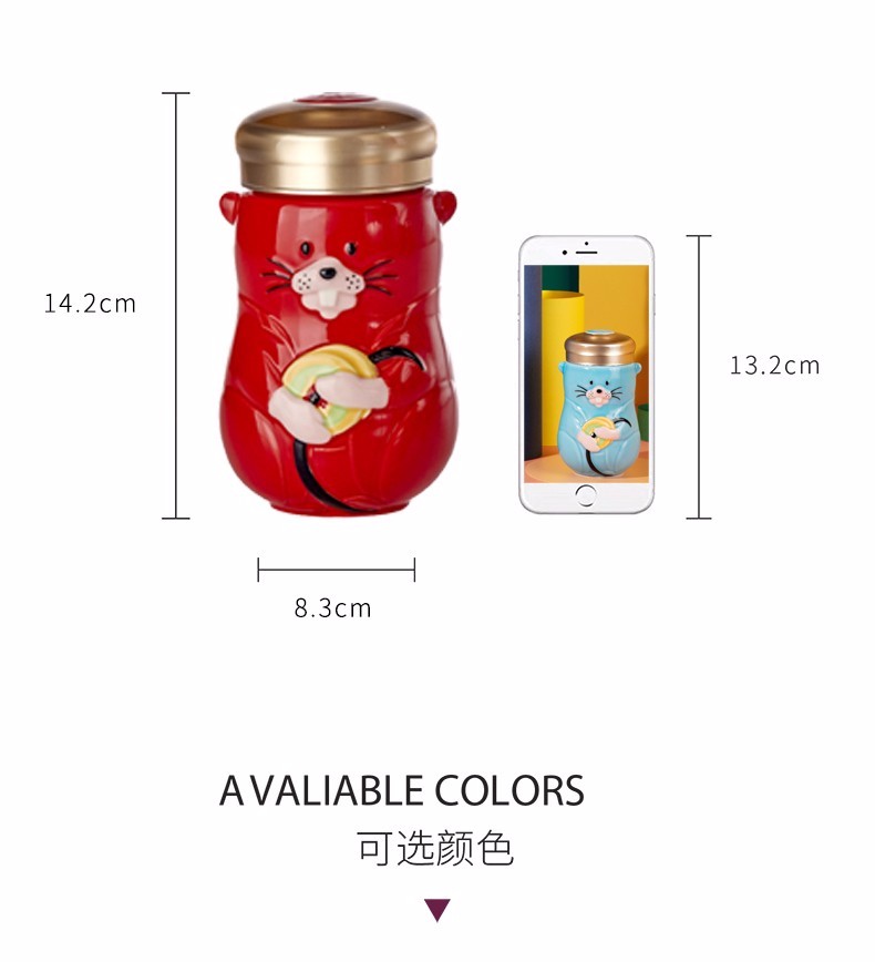 【 Gan Tang Xuan 】 Live Porcelain Lucky Rat Ceramic Cup Portable Water Cup 360ml Single-layer detail image 10