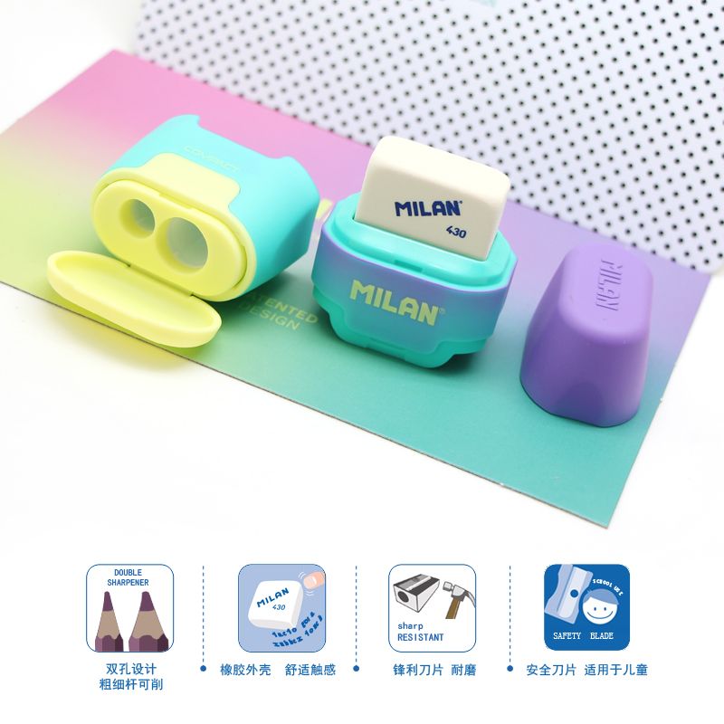Spanish MILAN Milan double-hole eraser Pencil sharpener for children and primary school students (gradient color)4721116 Specification image