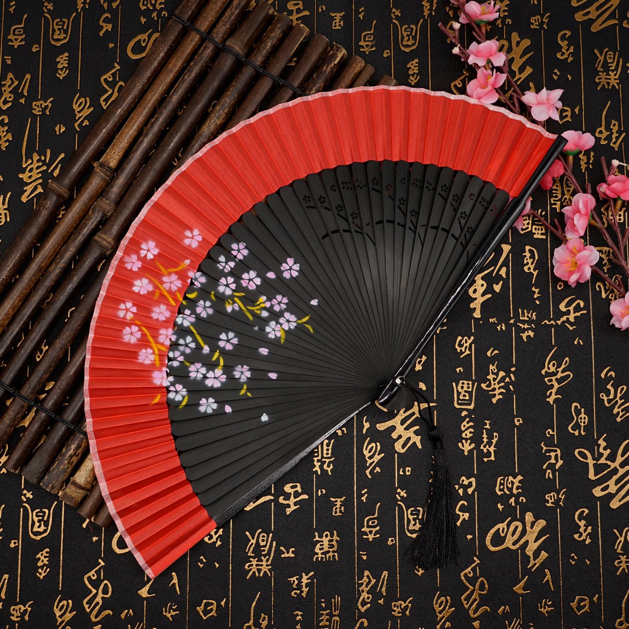 扇子古风中国古典头青竹手绘古风折扇折叠汉服搭配扇子日用舞蹈扇
