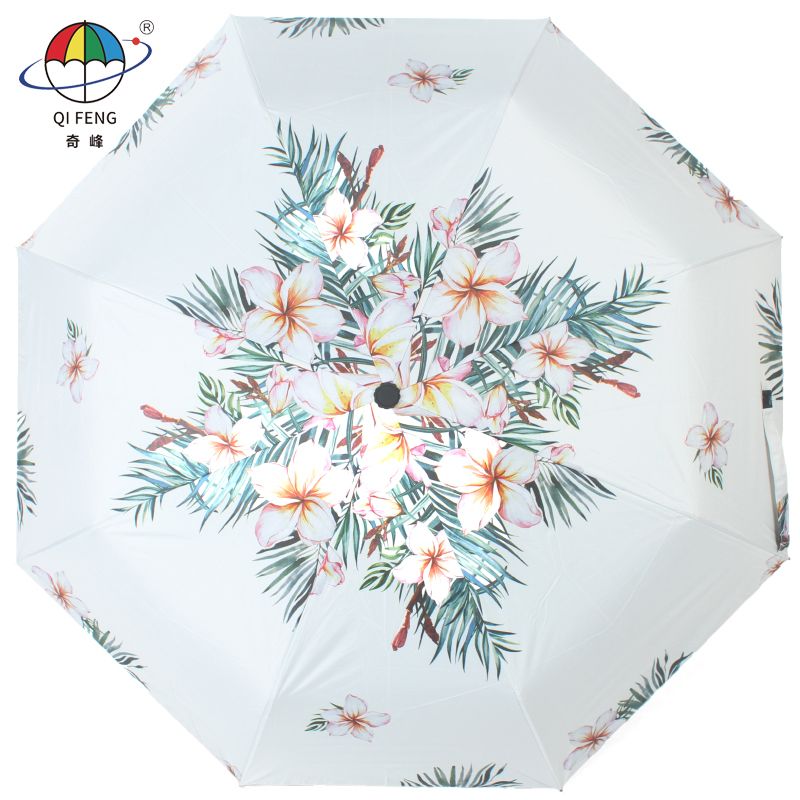 8S-3769 奇峰 花色黑胶防晒遮阳三折伞
