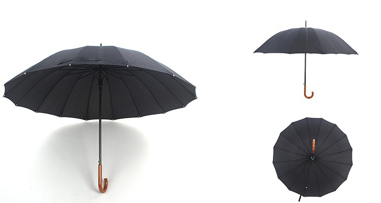16B-1609 奇峰 全黑16K超大商务长伞详情图9