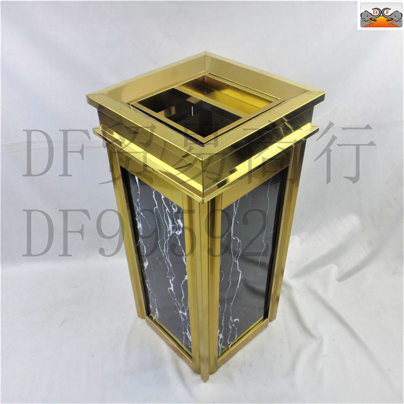 DF99592   四菱角钛金黑金花上开口大堂垃圾桶 不锈钢大号仿大理石垃圾桶     DF TRADING HOUSE详情图2