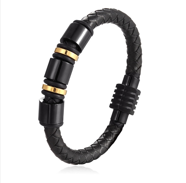 New 316L stainless steel genuine leather bracelet for men and women details Picture