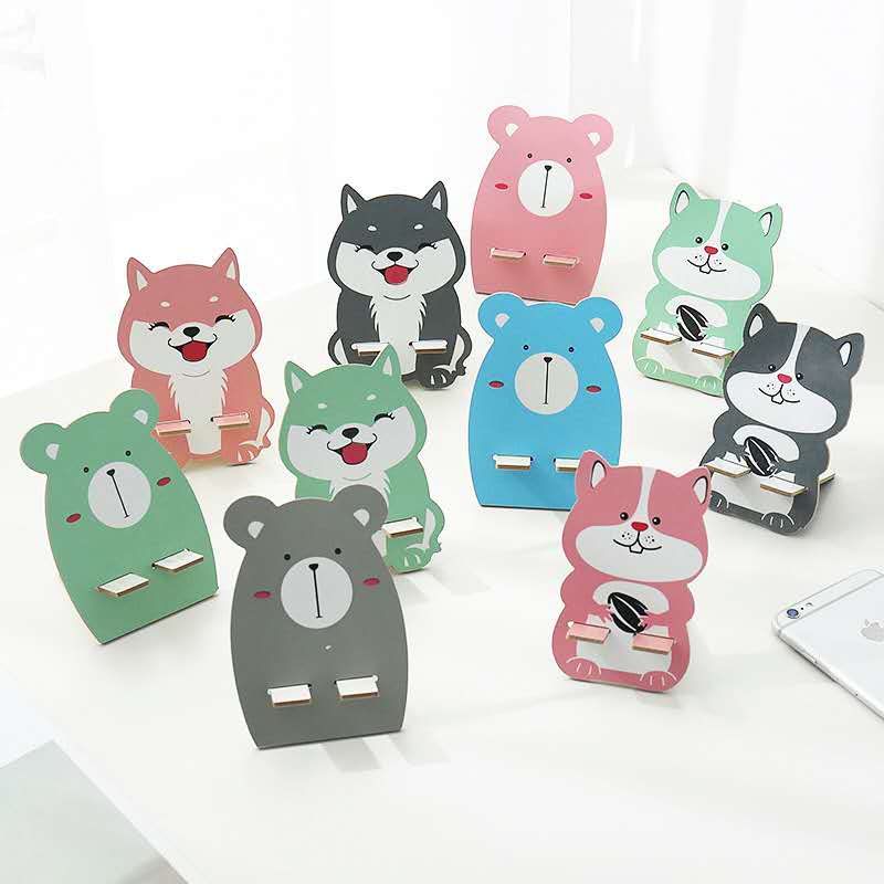 卡通支架 木质手机支架 可爱桌面卡通动物木质手机座支架 吸塑包装