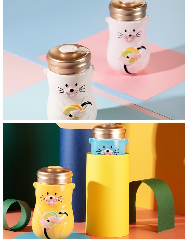 【 Gan Tang Xuan 】 Live Porcelain Lucky Rat Ceramic Cup Portable Water Cup 360ml Single-layer detail image 6