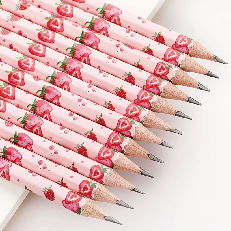 鸿星6032-粉色款六角杆学习文具3色水果铅笔HB