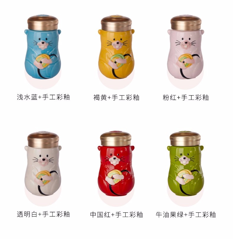 【 Gan Tang Xuan 】 Live Porcelain Lucky Rat Ceramic Cup Portable Water Cup 360ml Single-layer detail image 11