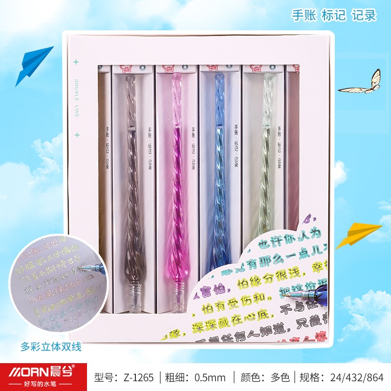 晨兮创意彩色双线笔立体轮廓diy手账马克学生划重点记号标记笔详情1