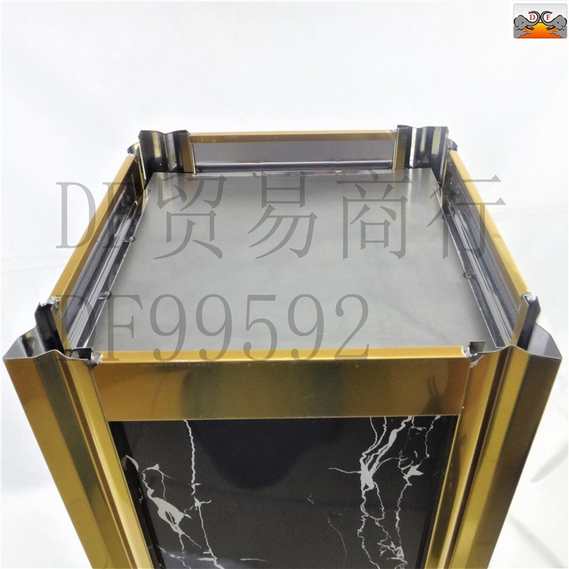 DF99592   四菱角钛金黑金花上开口大堂垃圾桶 不锈钢大号仿大理石垃圾桶     DF TRADING HOUSE详情图7