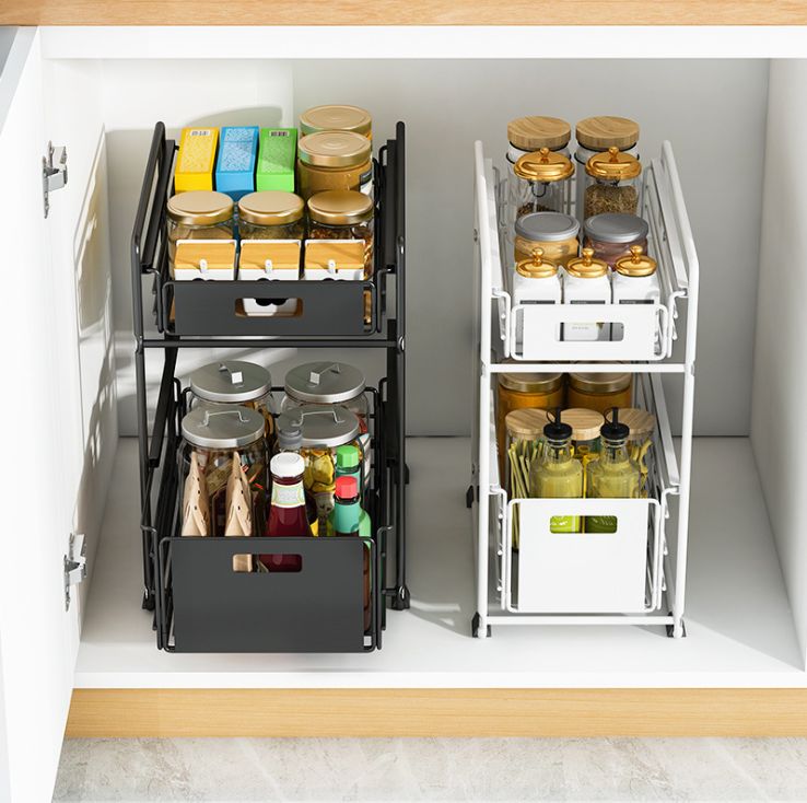 Under the sink shelf kitchen kitchen bathroom pull drawer type store multi-layer spices household supplies storage and finishing shelf