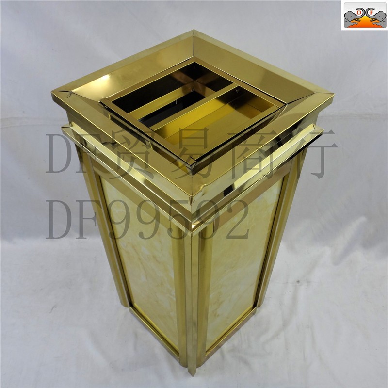 DF99592   四菱角钛金微晶米黄上开口不锈钢大号仿大理石垃圾桶宾馆     DF TRADING HOUSE详情图2