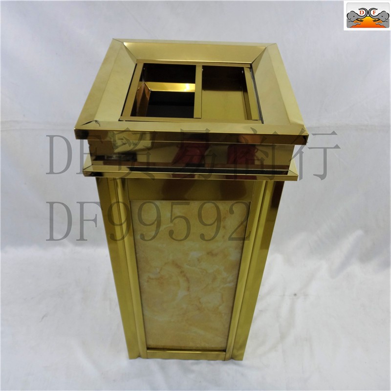 DF99592   四菱角钛金微晶米黄上开口不锈钢大号仿大理石垃圾桶宾馆     DF TRADING HOUSE详情图1