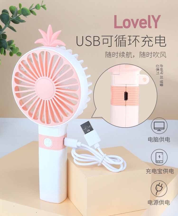 夏季手持折叠小风扇USB充电水果小风扇白底实物图