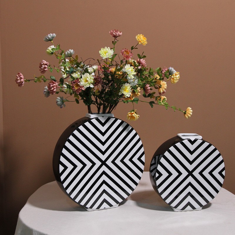 Simple home living room decorations, creative geometric line ceramic vases, modern flower arrangement vases and ornaments detail image 1